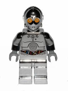 LEGO Minifigure -- TC-14 Protocol Droid - Chrome Silver with Blue, Red and White Wires Pattern-Star Wars / Star Wars Episode 1 -- SW0385 -- Creative Brick Builders